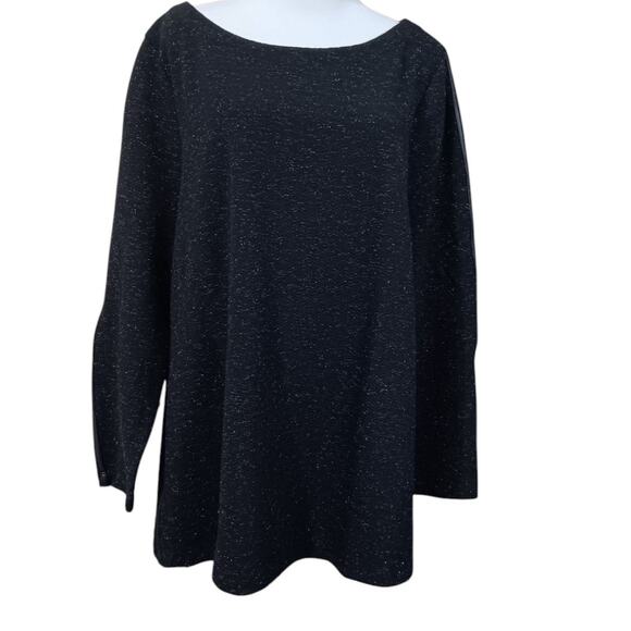 SOFT SURROUNDINGS Long Tunic Top Shirt 2X Faux Leather Trim Boxy Lagenlook Black - Picture 11 of 12